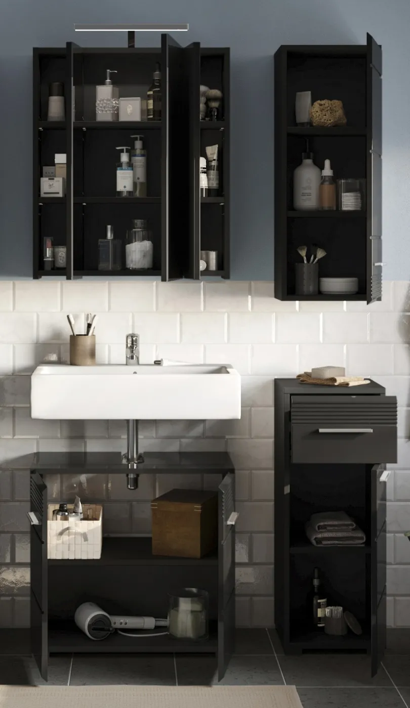 Badezimmer-Set Linus | schwarz Hochglanz | 4-teilig ohne Aufsatzleuchte