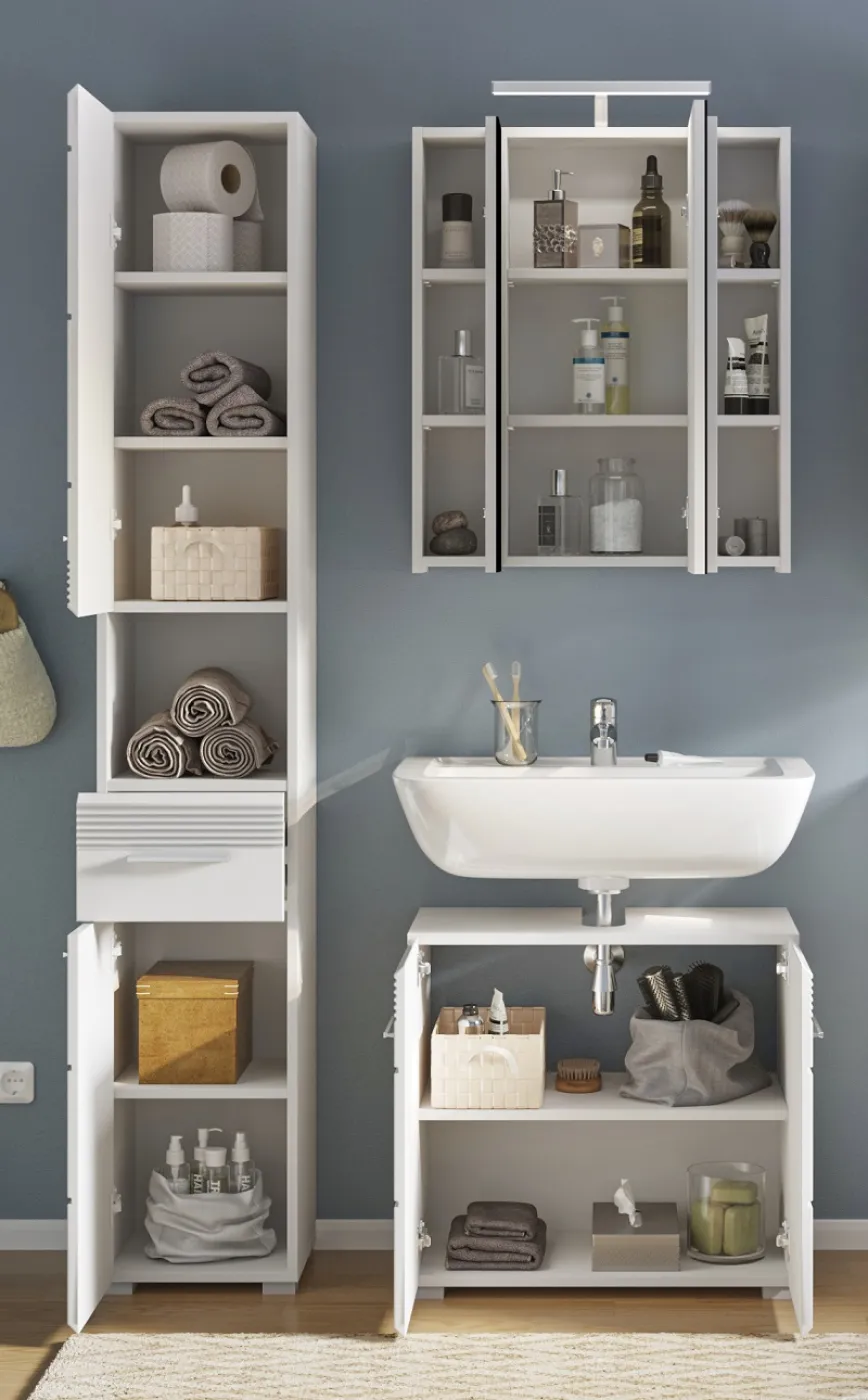 Badezimmer Set Linus | weiß Hochglanz | 3-teilig ohne Aufsatzleuchte