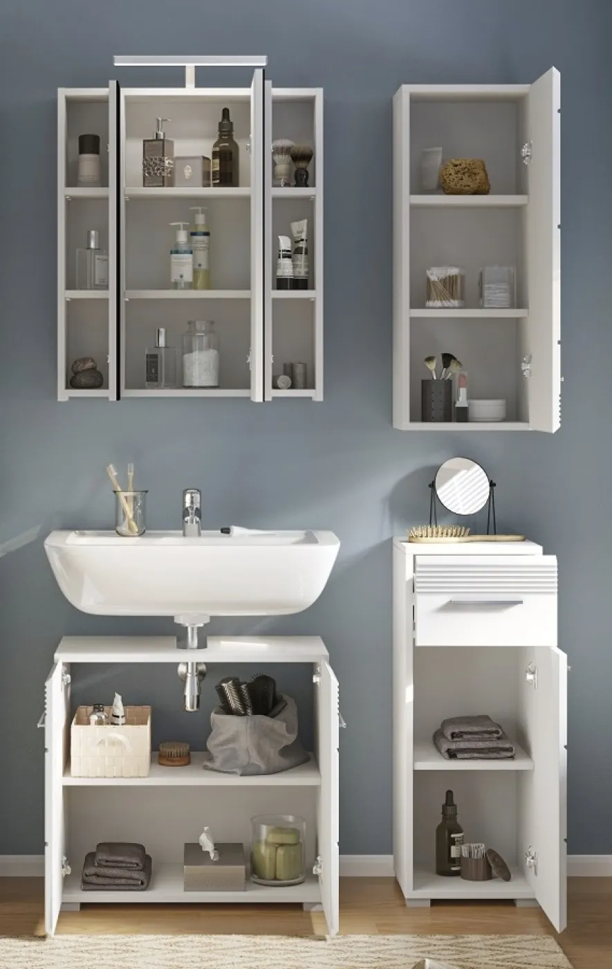 Badezimmer-Set Linus | weiß Hochglanz | 4-teilig ohne Aufsatzleuchte
