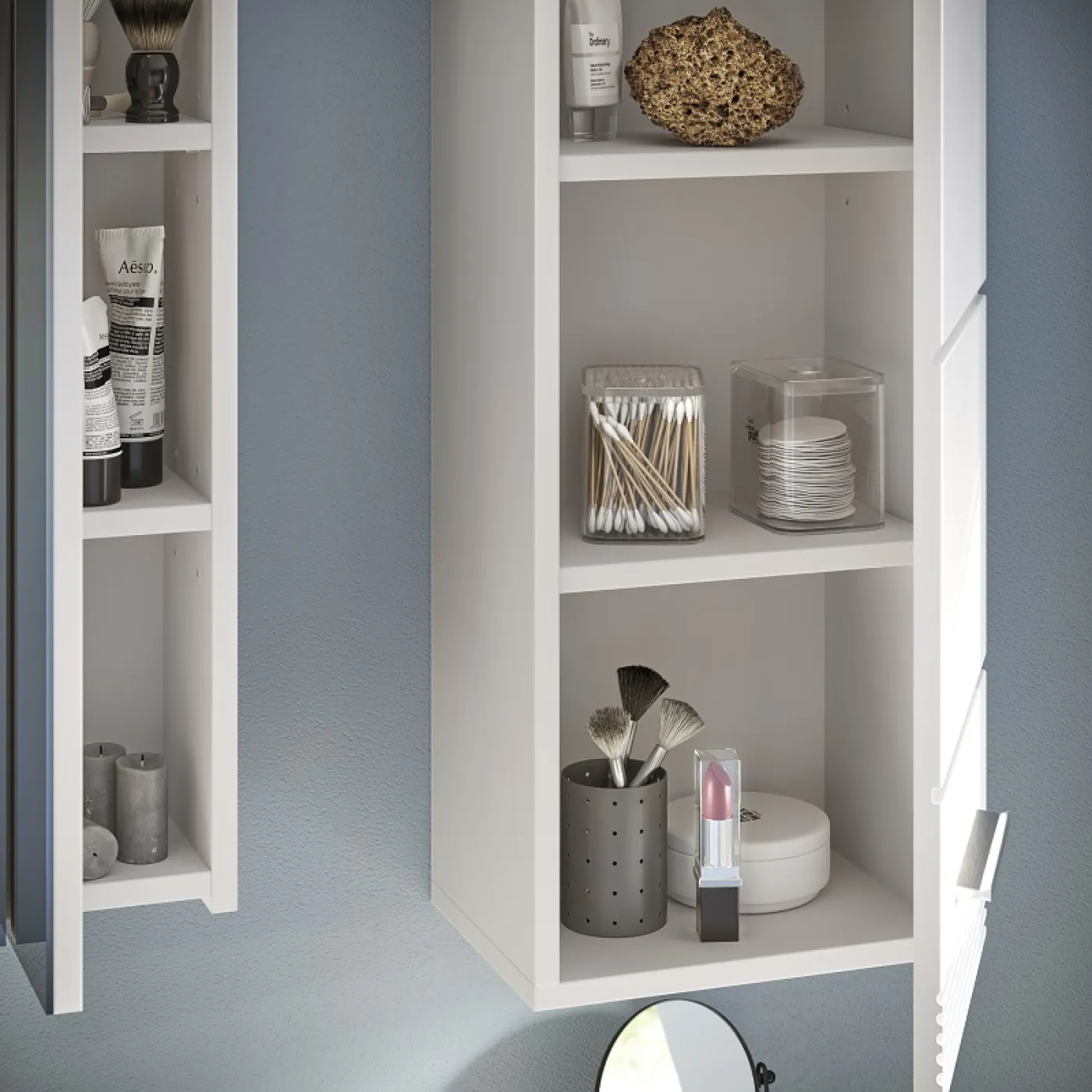 Badezimmer-Set Linus| weiß Hochglanz | 5-teilig mit Aufsatzleuchte