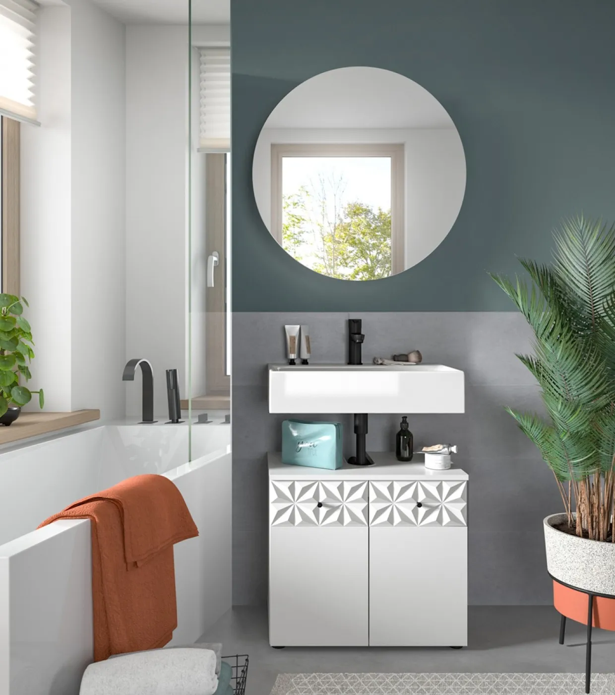 Badezimmer-Set Prisma 4 | weiß / weiß Hochglanz | 2-teilig