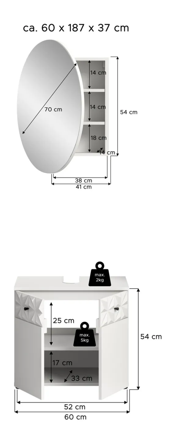 Badezimmer-Set Prisma 4 | weiß / weiß Hochglanz | 2-teilig
