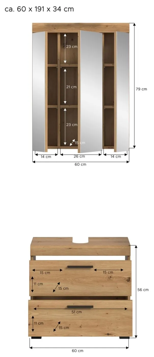 Badezimmer-Set Scout 1 | Artisan Eiche | 2-teilig ohne Aufsatzleuchte