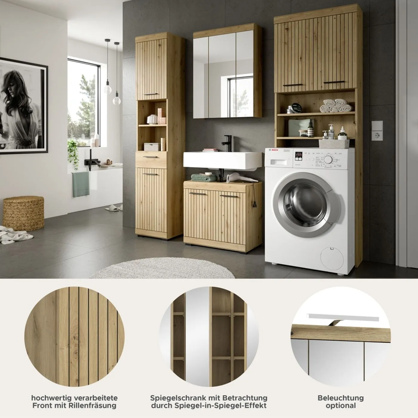 Badezimmer-Set Scout 1 | Artisan Eiche | 4-teilig mit Aufsatzleuchte