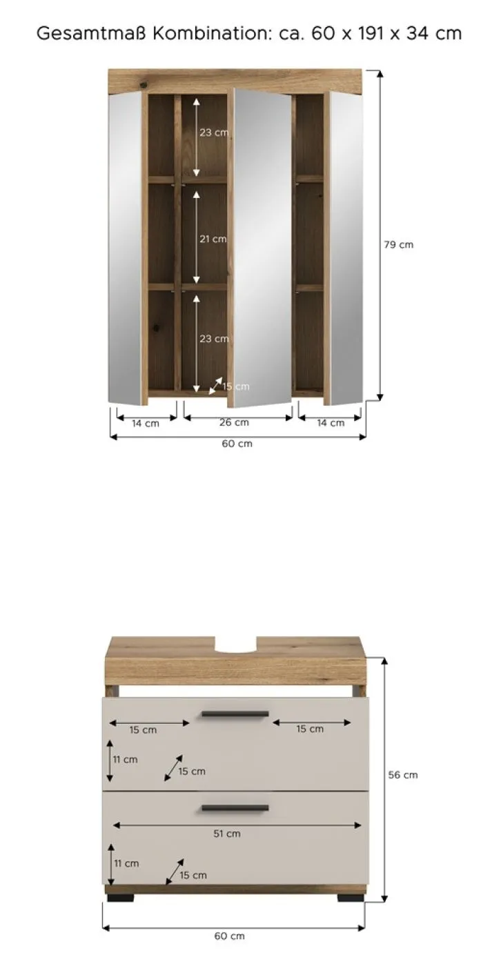 Badezimmer-Set Scout 1 | Kaschmir / Evoak Oak | 2-teilig ohne Aufsatzleuchte
