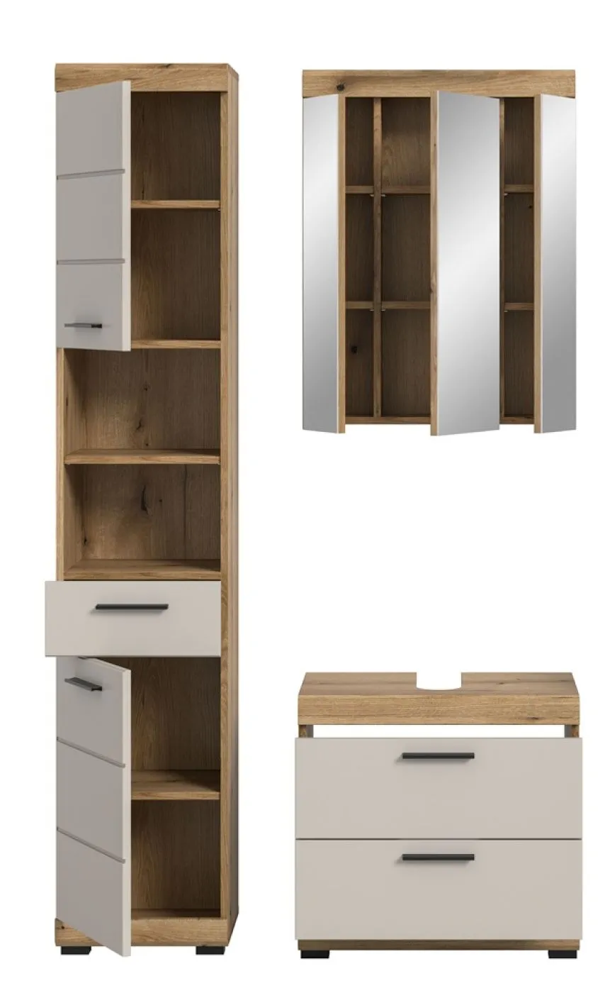 Badezimmer-Set Scout 1 | Kaschmir / Evoak Oak | 3-teilig mit Aufsatzleuchte