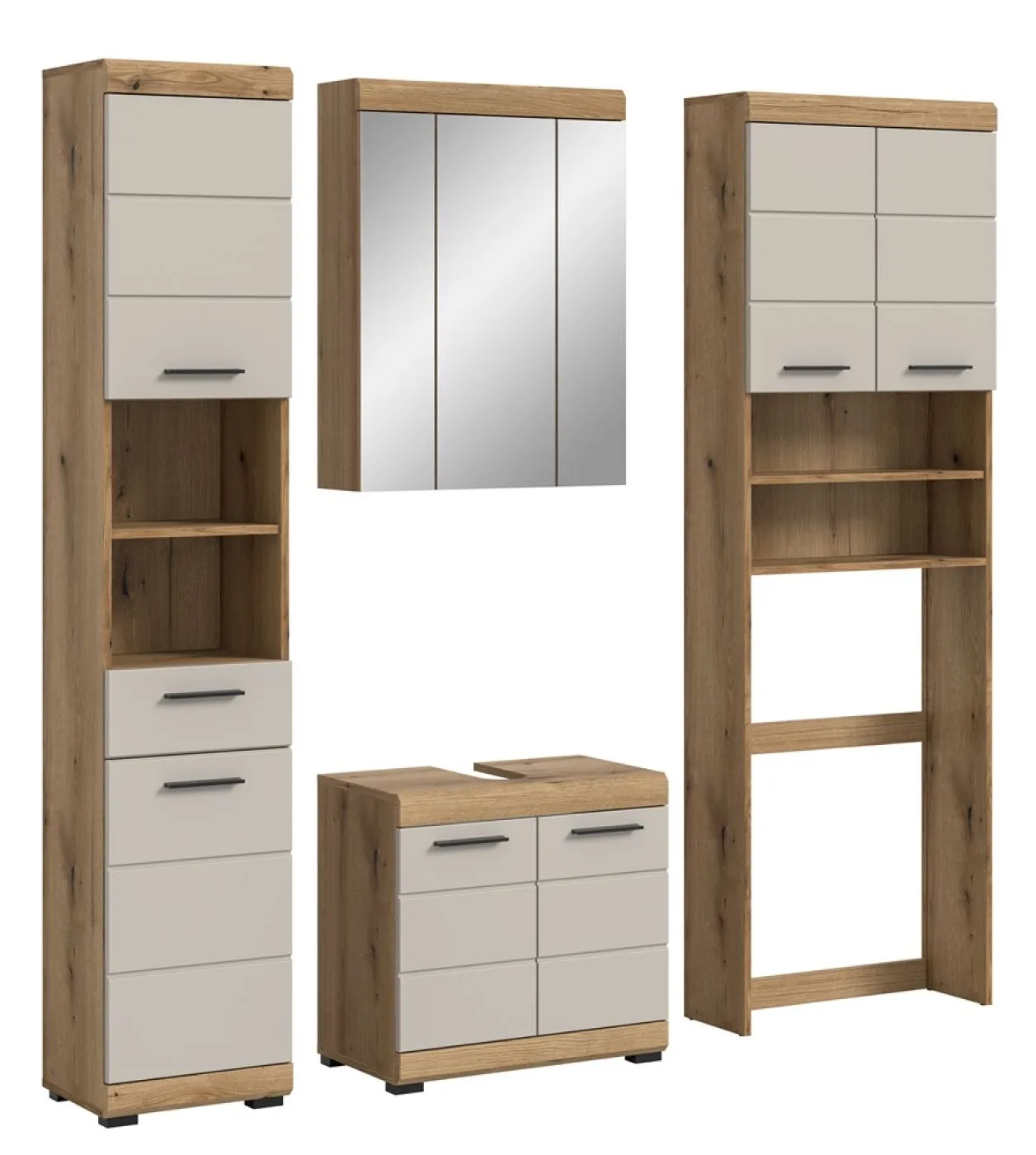 Badezimmer-Set Scout 1 | Kaschmir / Evoak Oak | 4-teilig mit Aufsatzleuchte