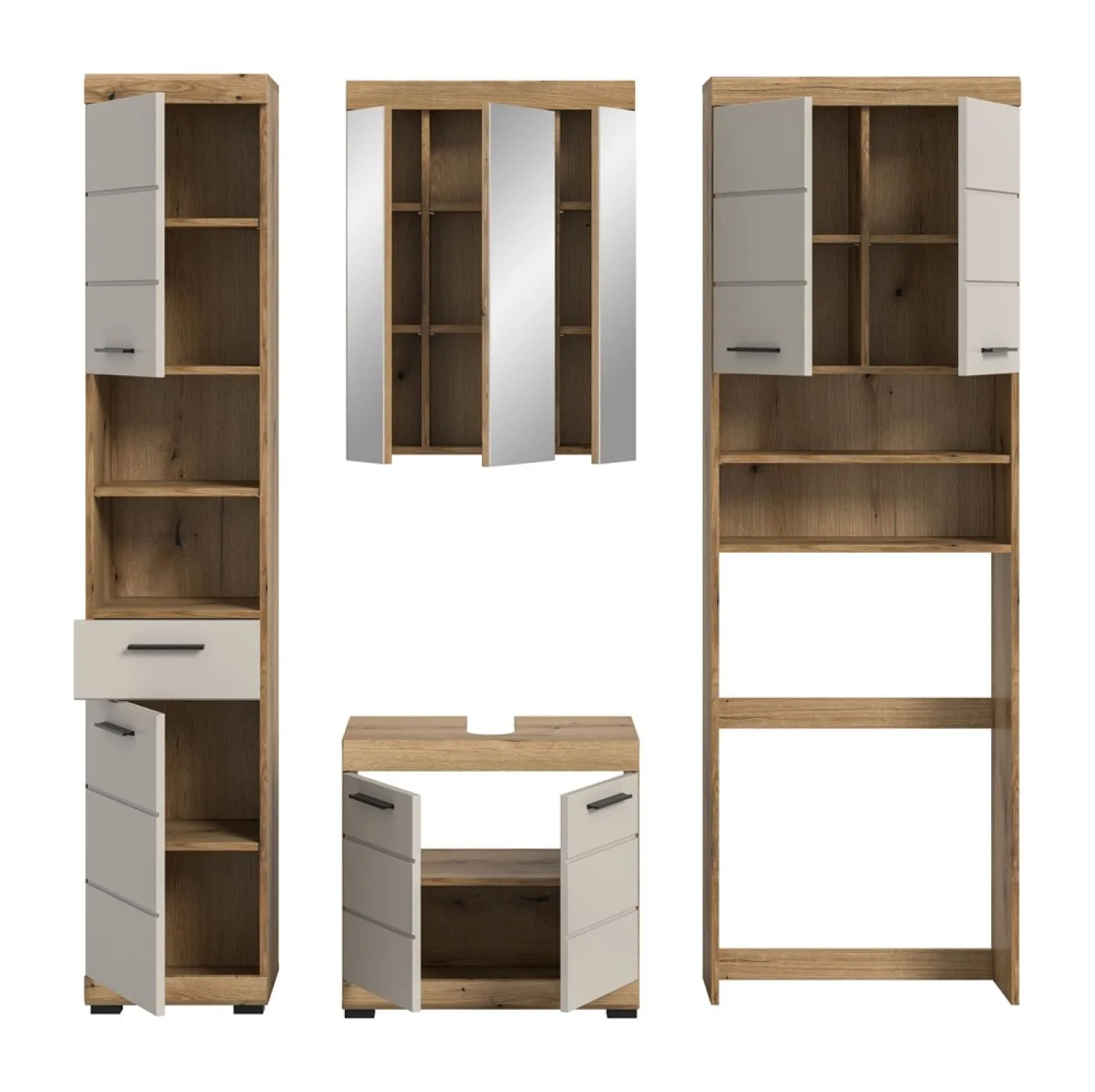 Badezimmer-Set Scout 1 | Kaschmir / Evoak Oak | 4-teilig mit Aufsatzleuchte