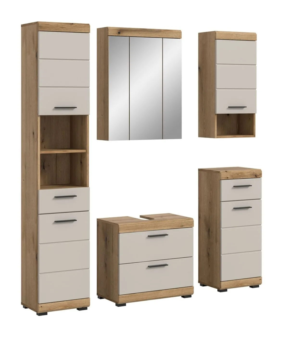 Badezimmer-Set Scout 1 | Kaschmir / Evoak Oak | 5-teilig ohne Aufsatzleuchte