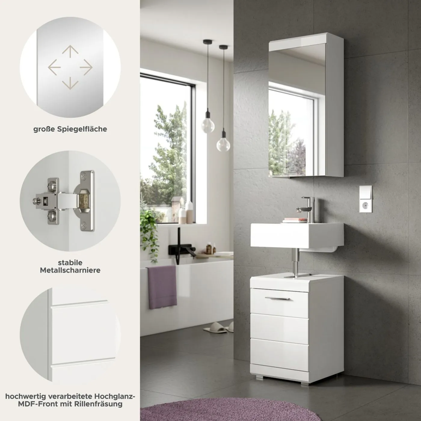 Badezimmer-Set Scout 1 | weiß Hochglanz / weiß | 2-teilig