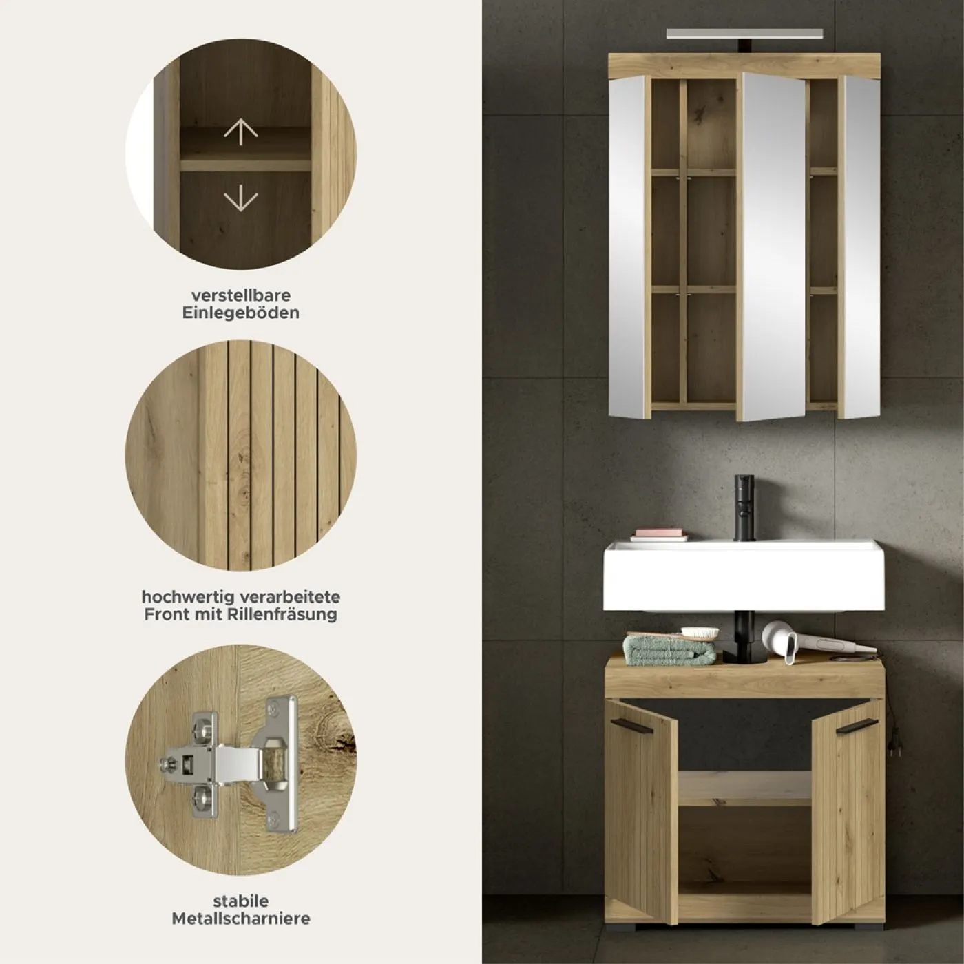 Badezimmer-Set Scout 2 | Artisan Eiche | 2-teilig mit Aufsatzleuchte