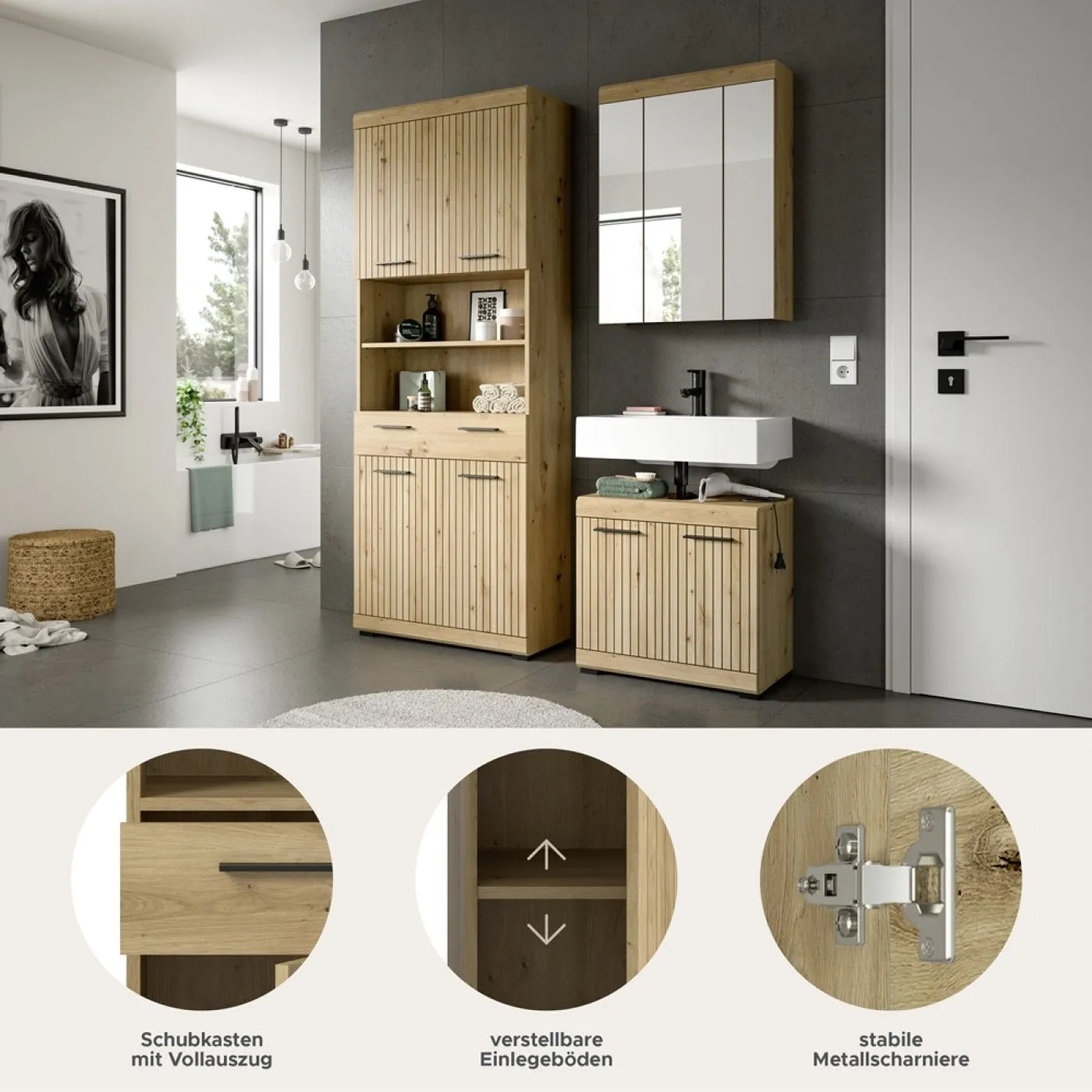 Badezimmer-Set Scout 2 | Artisan Eiche | 3-teilig mit Aufsatzleuchte
