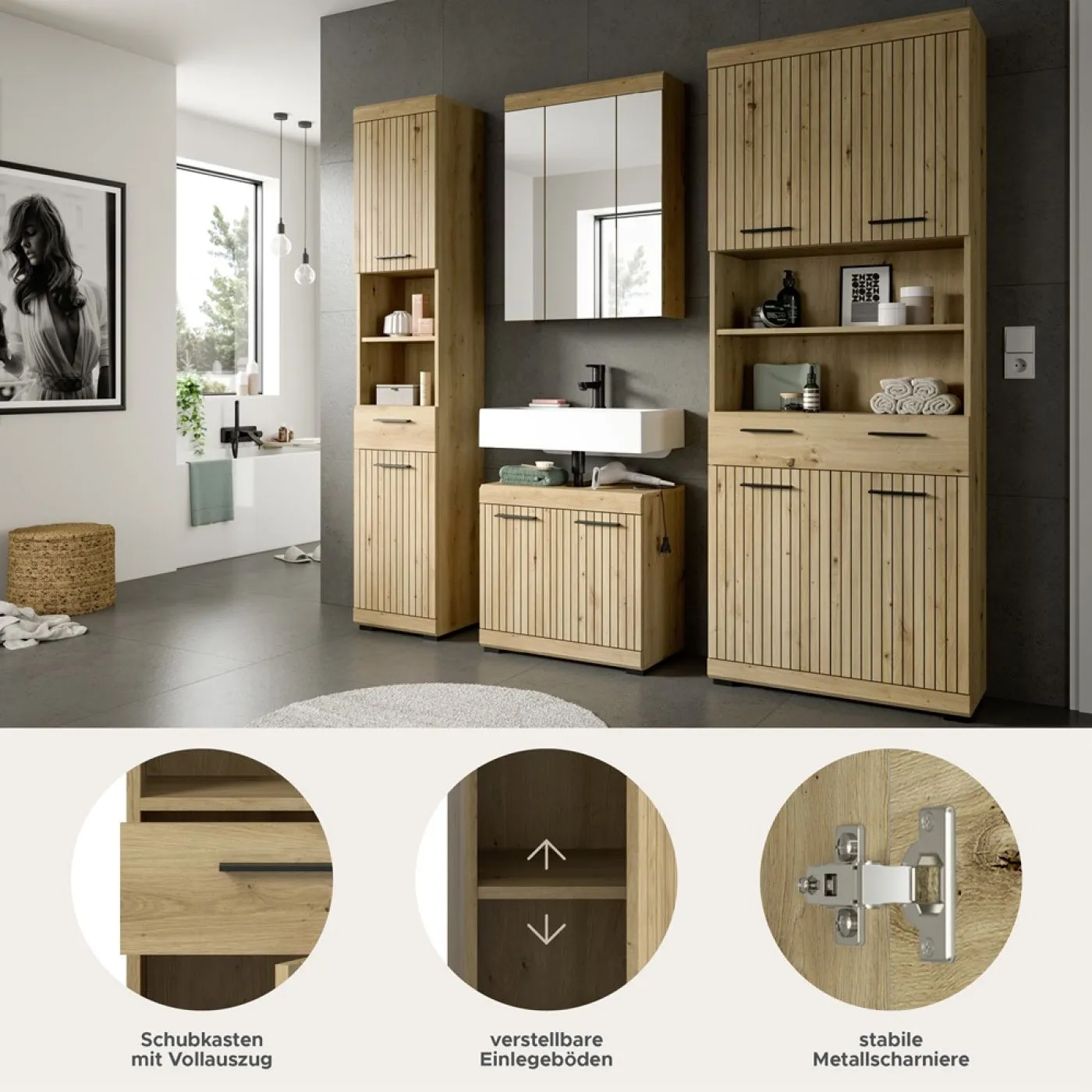 Badezimmer-Set Scout 2 | Artisan Eiche | 4-teilig ohne Aufsatzleuchte