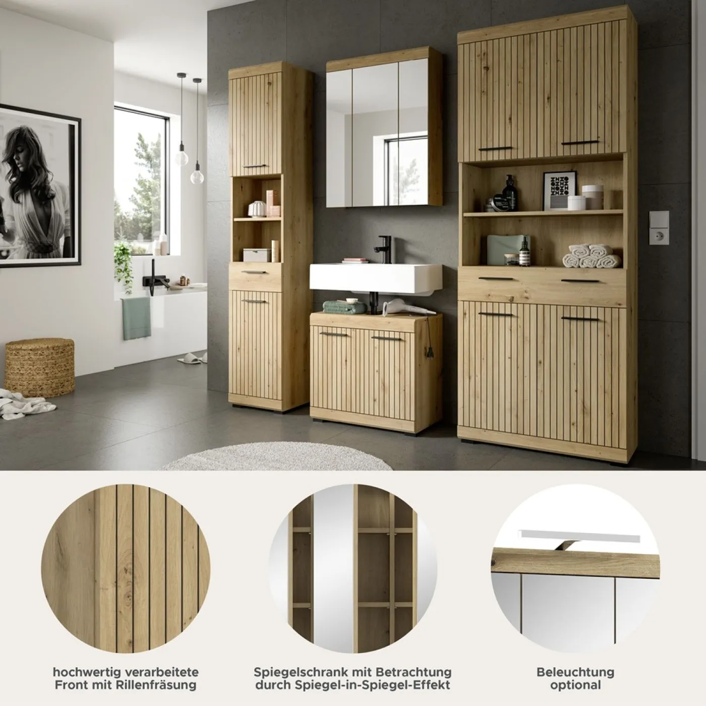 Badezimmer-Set Scout 2 | Artisan Eiche | 4-teilig ohne Aufsatzleuchte
