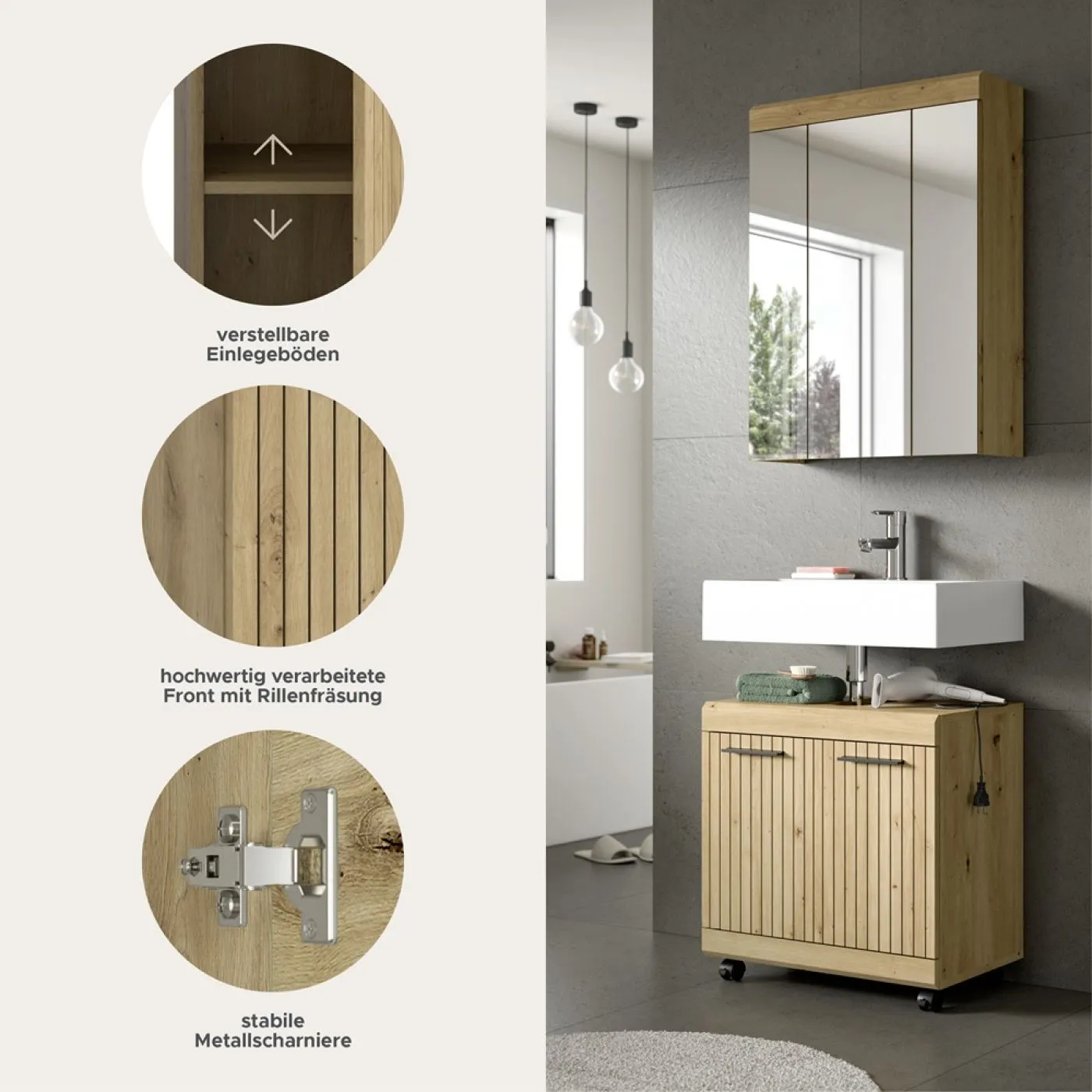 Badezimmer-Set Scout 2 auf Rollen | Artisan Eiche | 2-teilig ohne