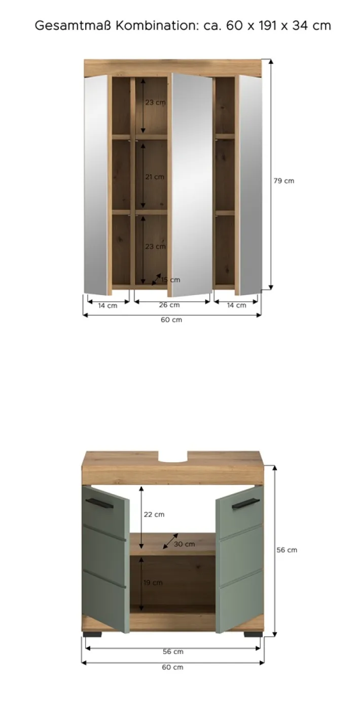 Badezimmer-Set Scout 2 | Salbei / Artisan Eiche | 2-teilig | optional Aufsatzleuchte