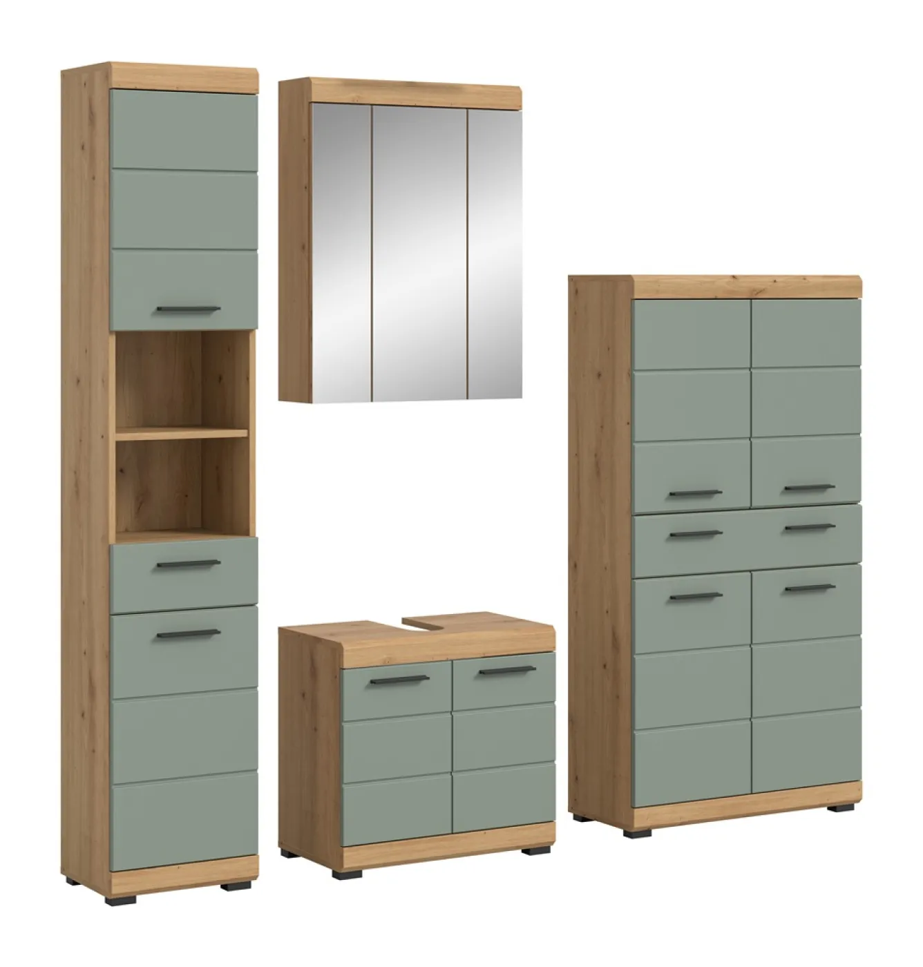 Badezimmer-Set Scout 5 | Salbei / Artisan Eiche | 4-teilig | optional Aufsatzleuchte