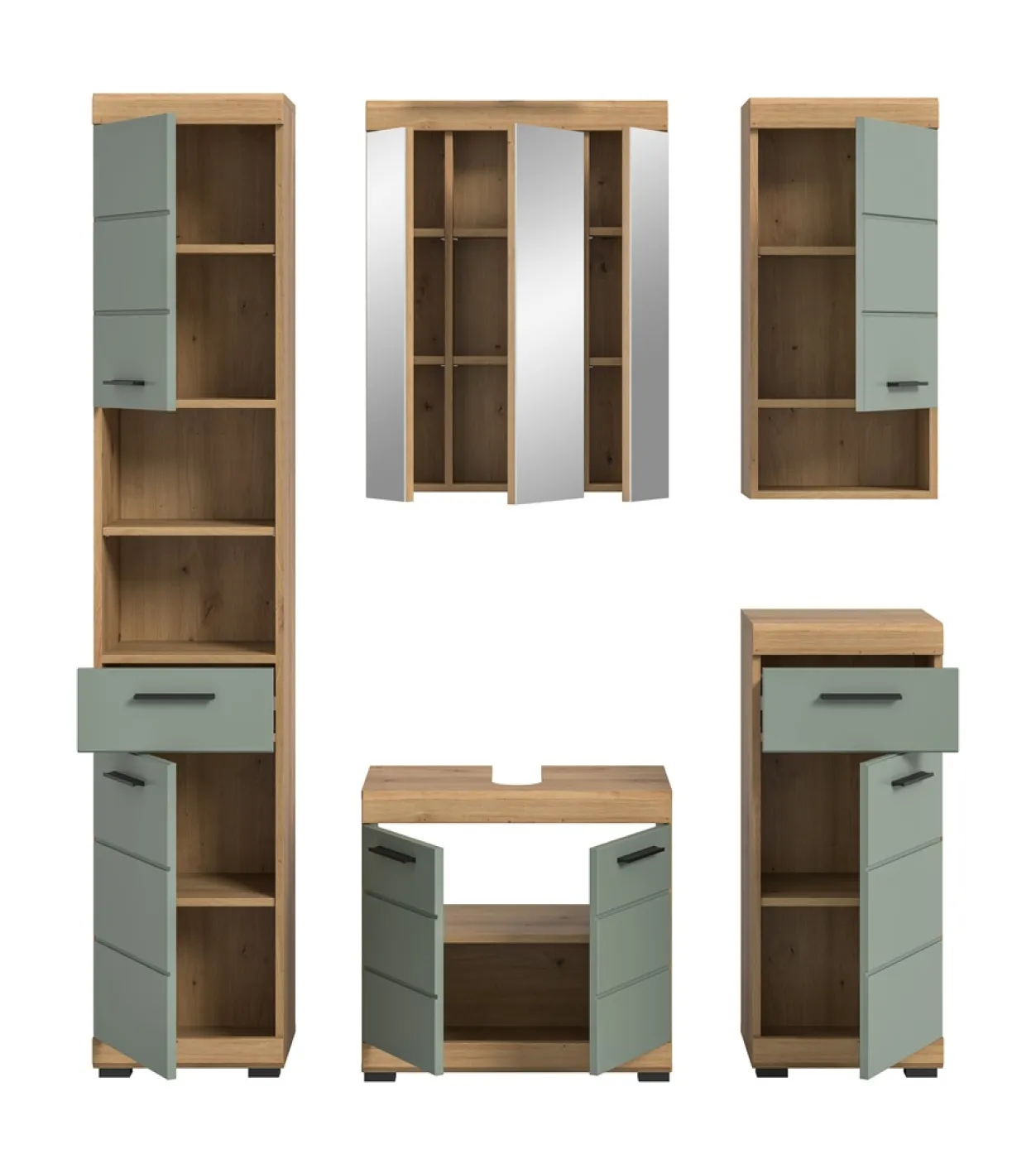 Badezimmer-Set Scout 2 | Salbei / Artisan Eiche | 5-teilig