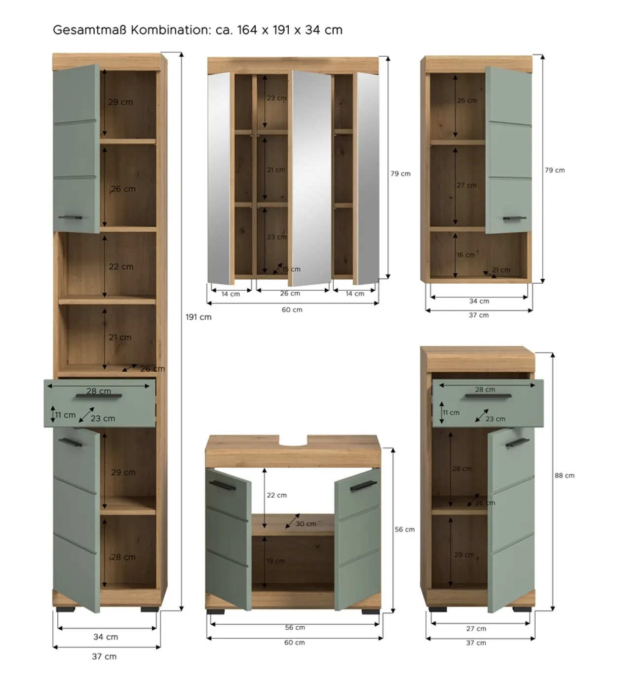 Badezimmer-Set Scout 2 | Salbei / Artisan Eiche | 5-teilig
