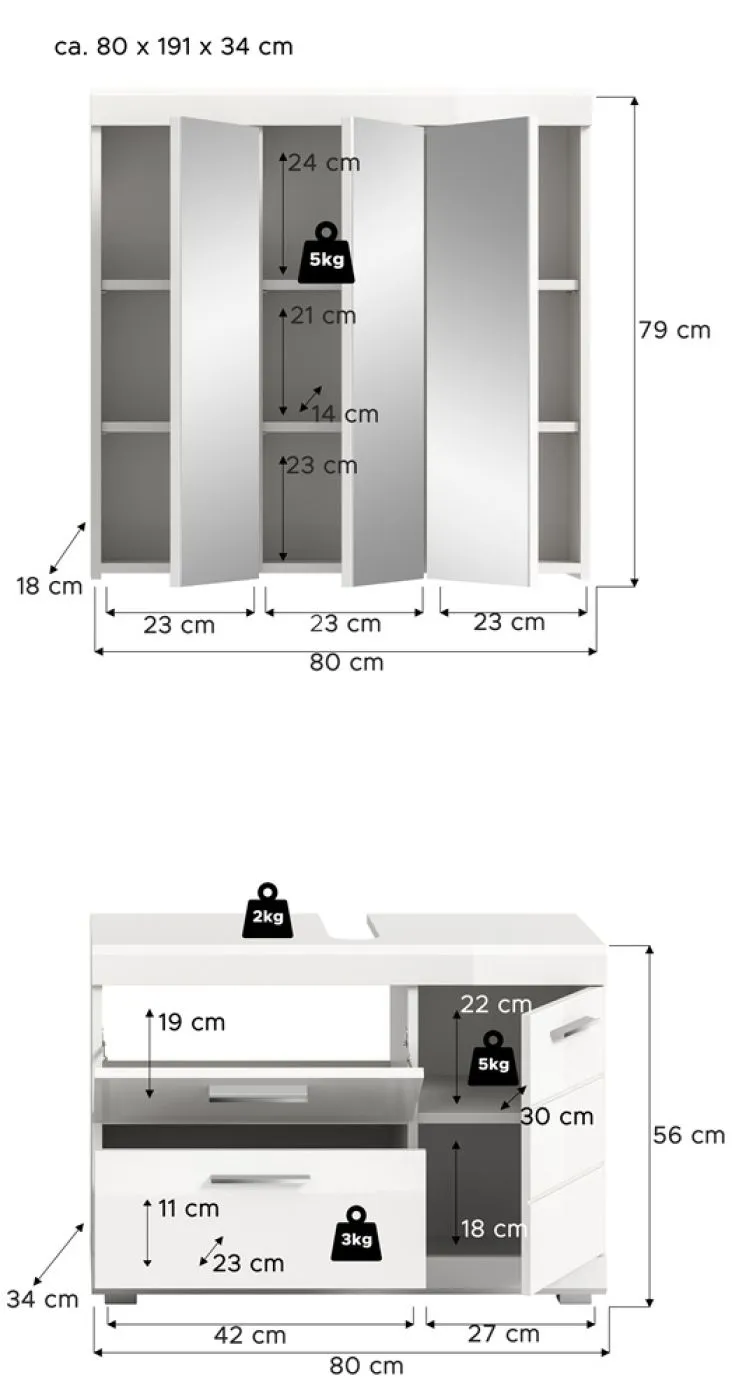 Badezimmer-Set Scout 2 | weiß Hochglanz / weiß | 2-teilig mit LED