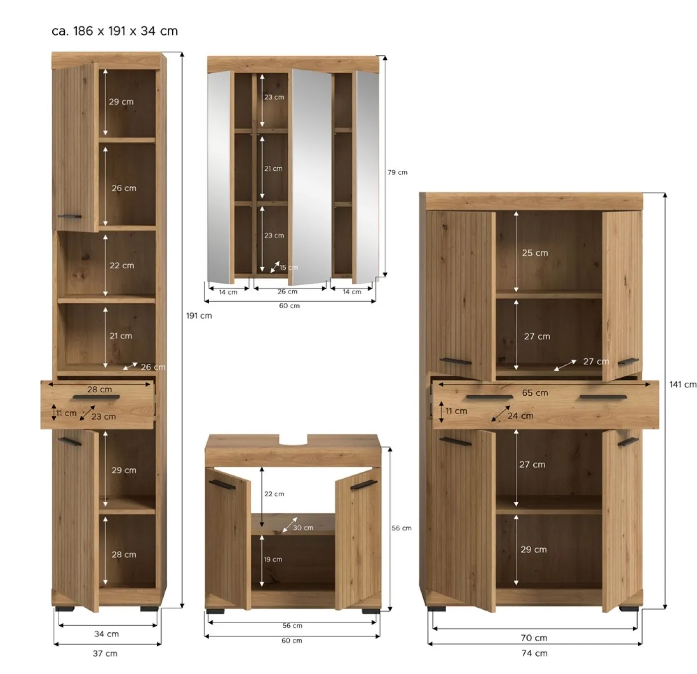 Badezimmer-Set Scout 3 | Artisan Eiche | 4-teilig