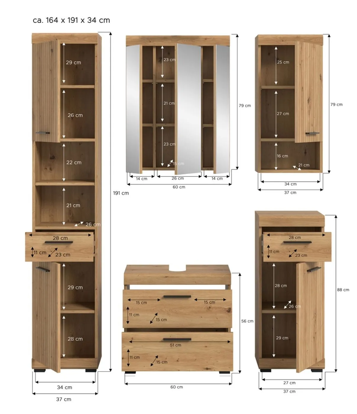 Badezimmer-Set Scout 3 | Artisan Eiche | 5-teilig ohne Aufsatzleuchte