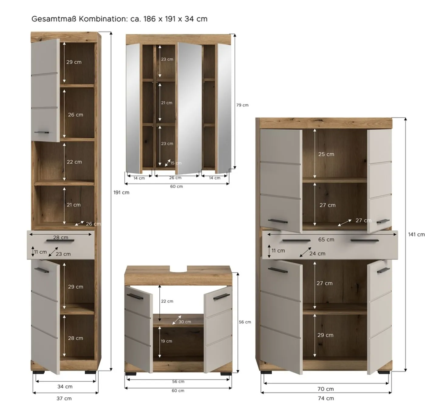 Badezimmer-Set Scout 3 | Kaschmir / Evoak Oak | 4-teilig