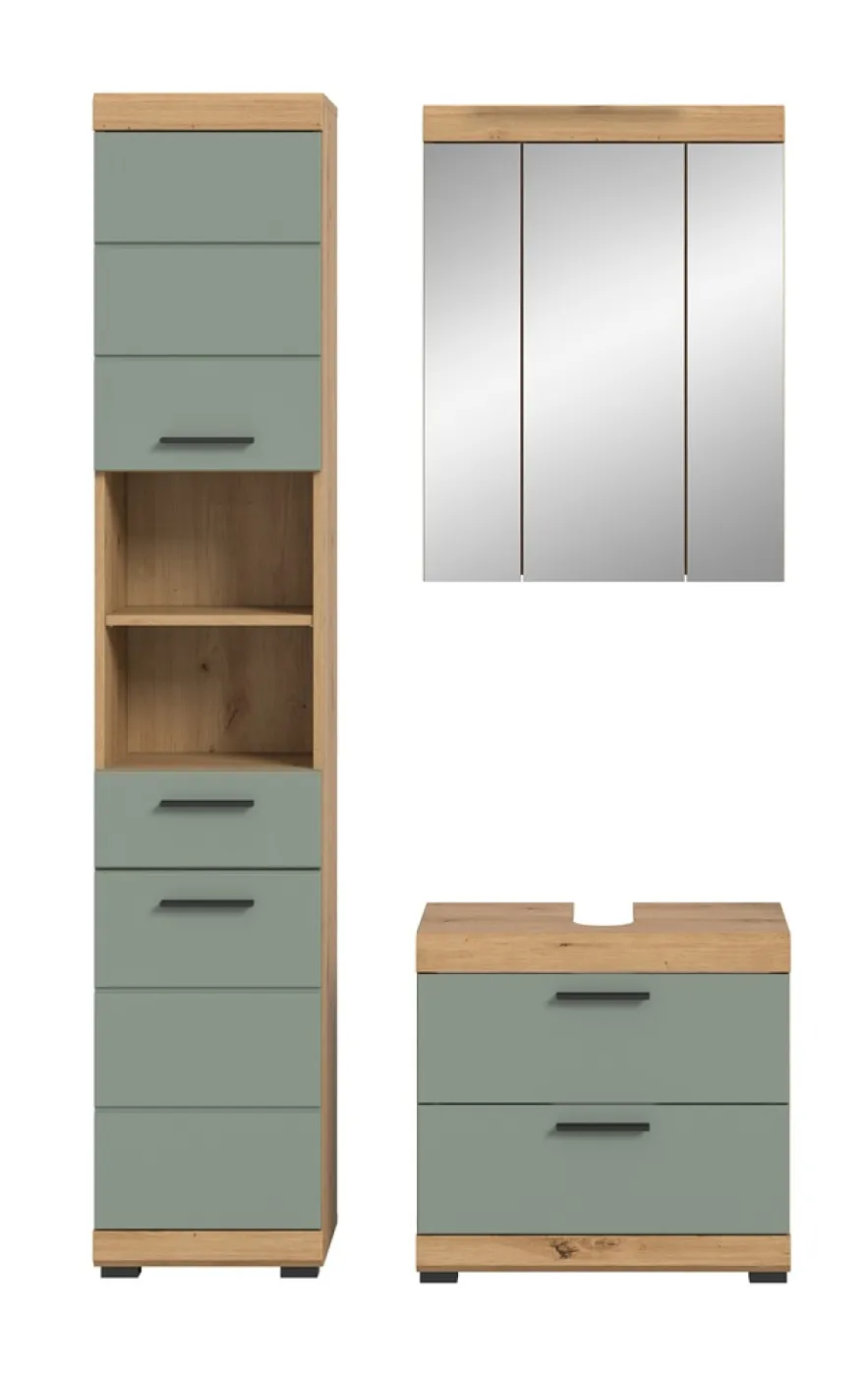 Badezimmer-Set Scout 3 | Salbei / Artisan Eiche | 3-teilig | mit Aufsatzleuchte