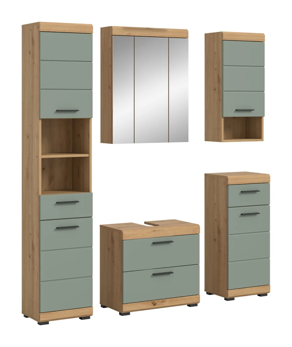 Badezimmer-Set Scout 3 | Salbei / Artisan Eiche | 5-teilig | ohne Aufsatzleuchte