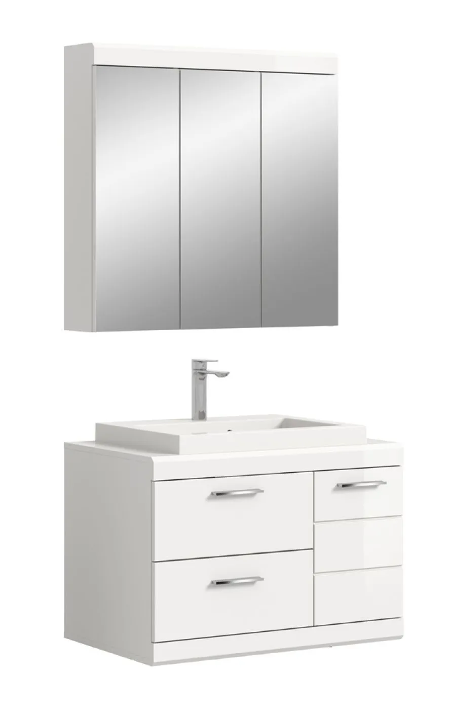 Badezimmer-Set Scout 3 | weiß Hochglanz / weiß | 2-teilig mit LED