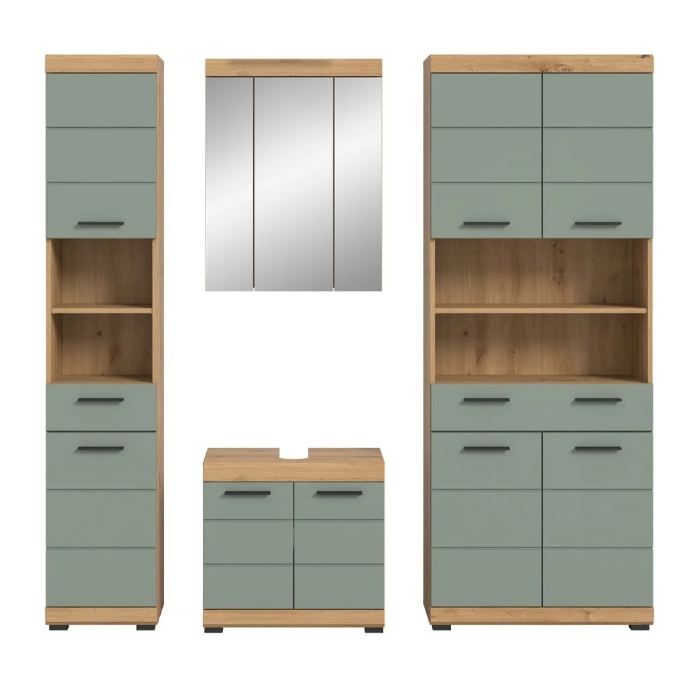Badezimmer-Set Scout 4 | Salbei / Artisan Eiche | 4-teilig | mit Aufsatzleuchte