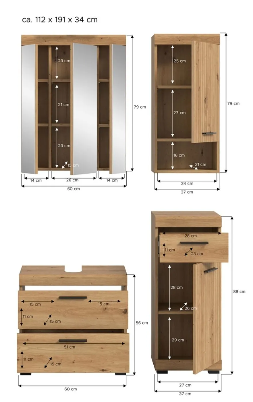 Badezimmer-Set Scout 6 | Artisan Eiche | 4-teilig ohne Aufsatzleuchte