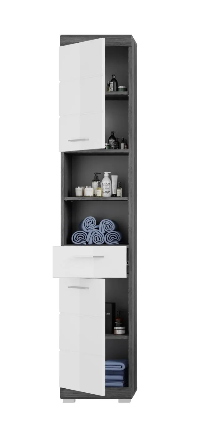 Badezimmer-Set Scout 6 | weiß Hochglanz / rauchsilber | 4-teilig | LED Beleuchtung ohne Aufsatzleuchte 1a