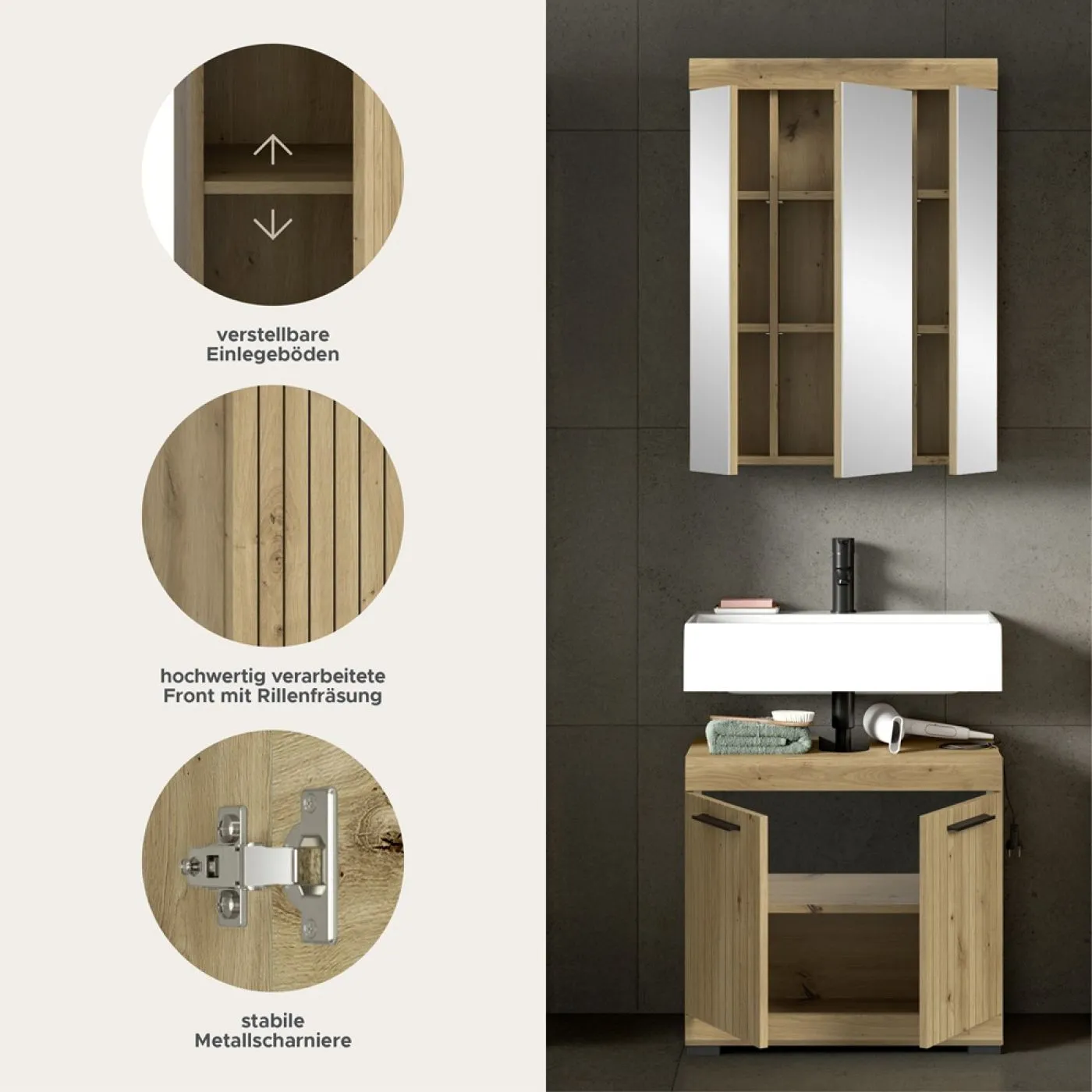 Badezimmer-Set Scout | Artisan Eiche | 2-teilig mit Aufsatzleuchte