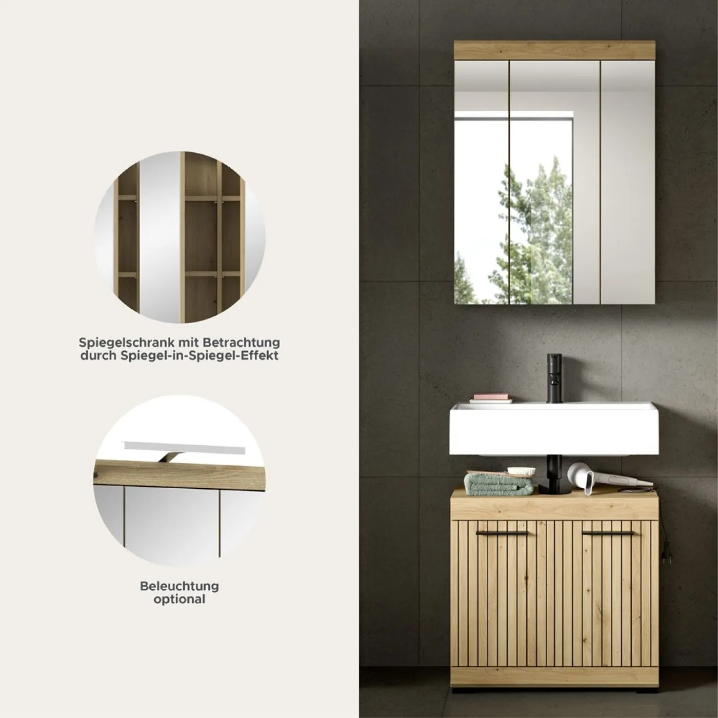 Badezimmer-Set Scout | Artisan Eiche | 2-teilig ohne Aufsatzleuchte
