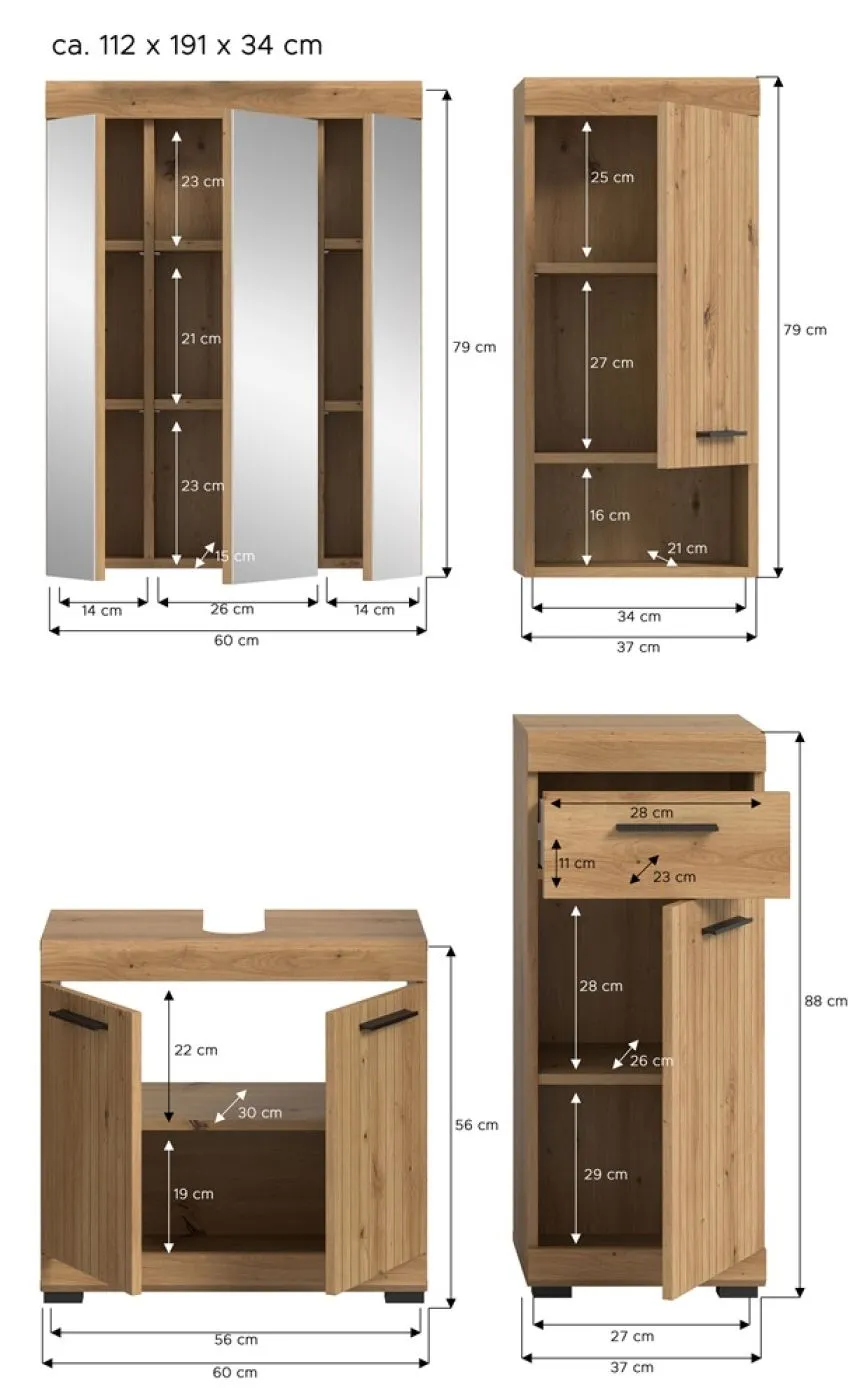 Badezimmer-Set Scout | Artisan Eiche | 4-teilig mit Aufsatzleuchte