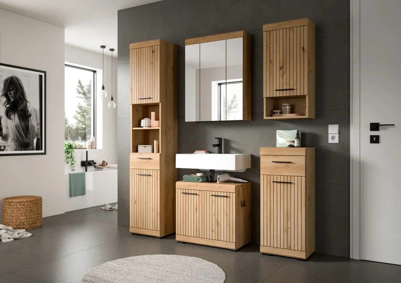 Badezimmer-Set Scout | Artisan Eiche | 5-teilig mit Aufsatzleuchte