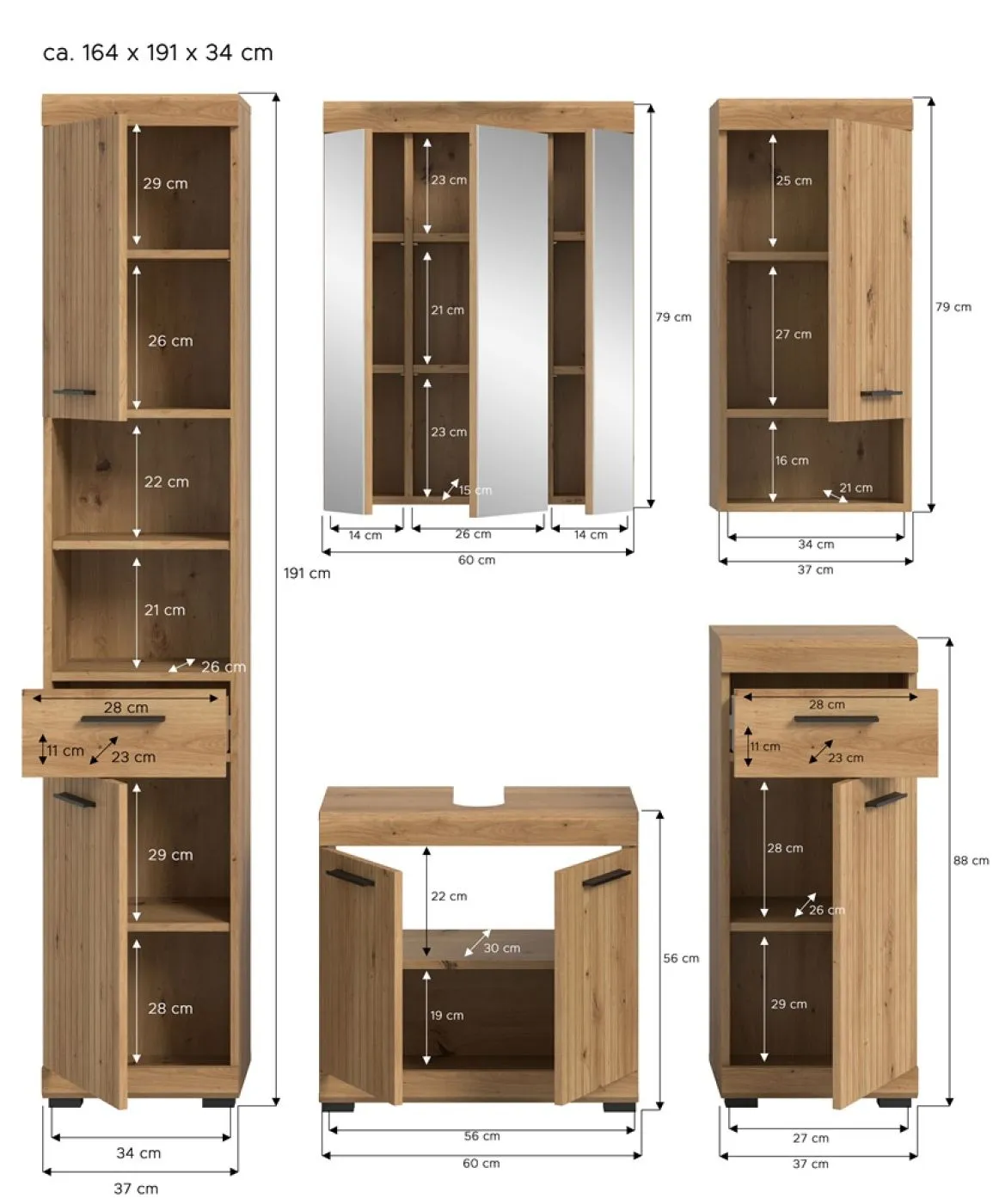 Badezimmer-Set Scout | Artisan Eiche | 5-teilig ohne Aufsatzleuchte