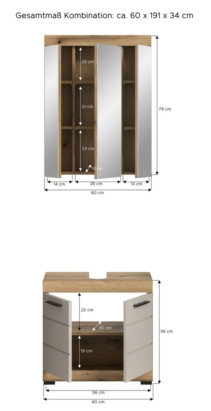 Badezimmer-Set Scout | Kaschmir / Evoak Oak | 2-teilig mit Aufsatzleuchte