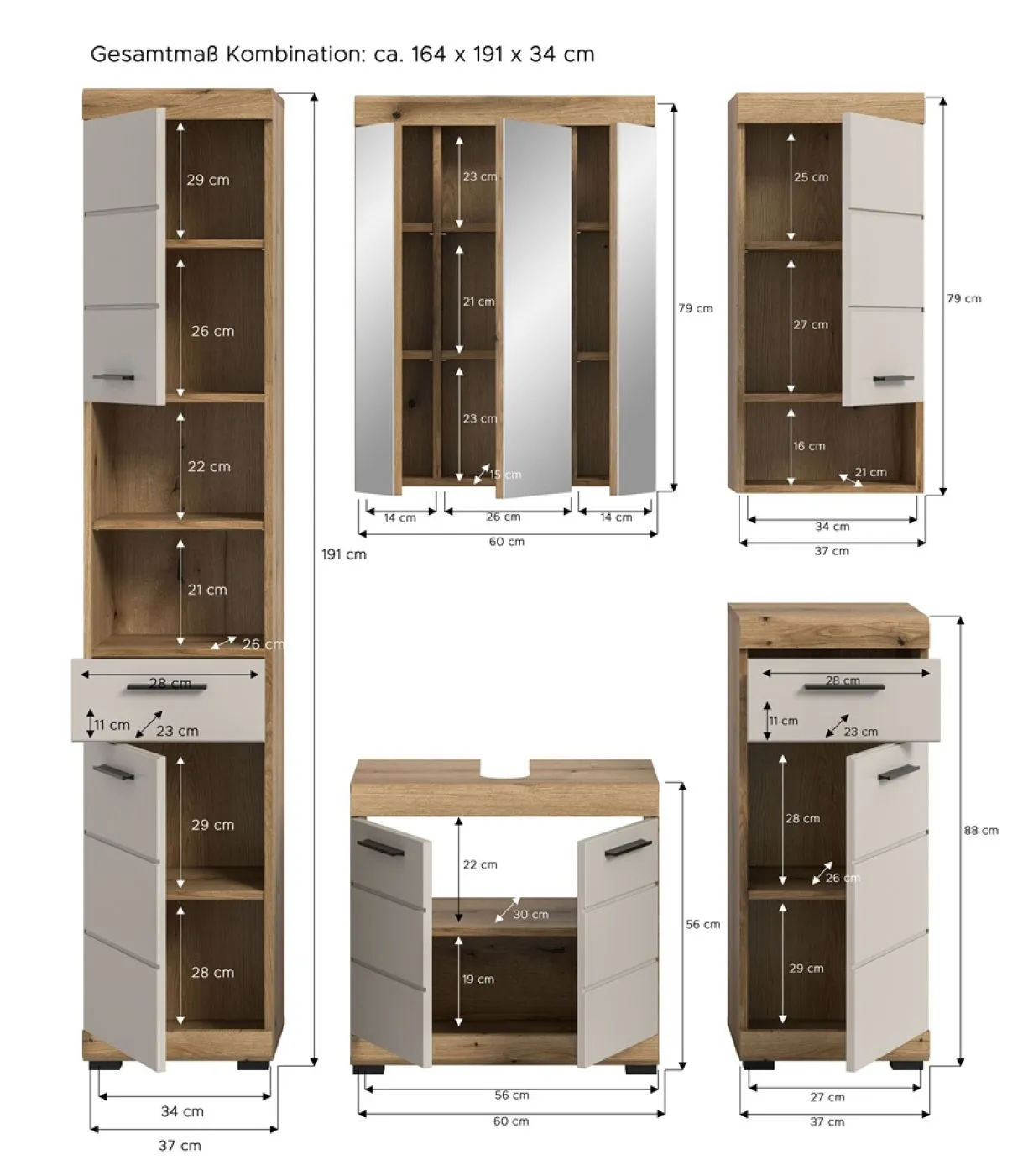 Badezimmer-Set Scout | Kaschmir / Evoak Oak | 5-teilig mit Aufsatzleuchte