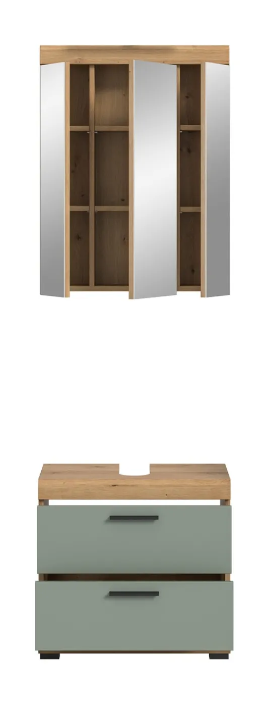 Badezimmer-Set Scout 6 | Salbei / Artisan Eiche | 2-teilig | mit Aufsatzleuchte