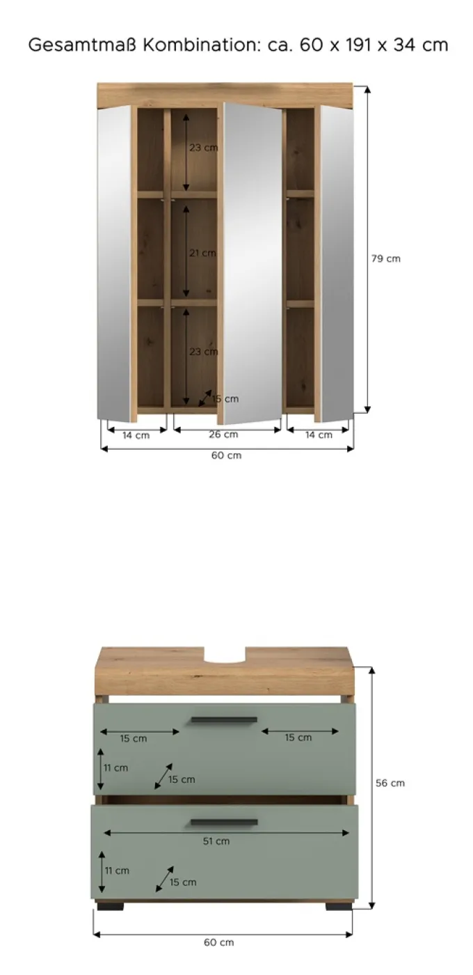 Badezimmer-Set Scout 6 | Salbei / Artisan Eiche | 2-teilig