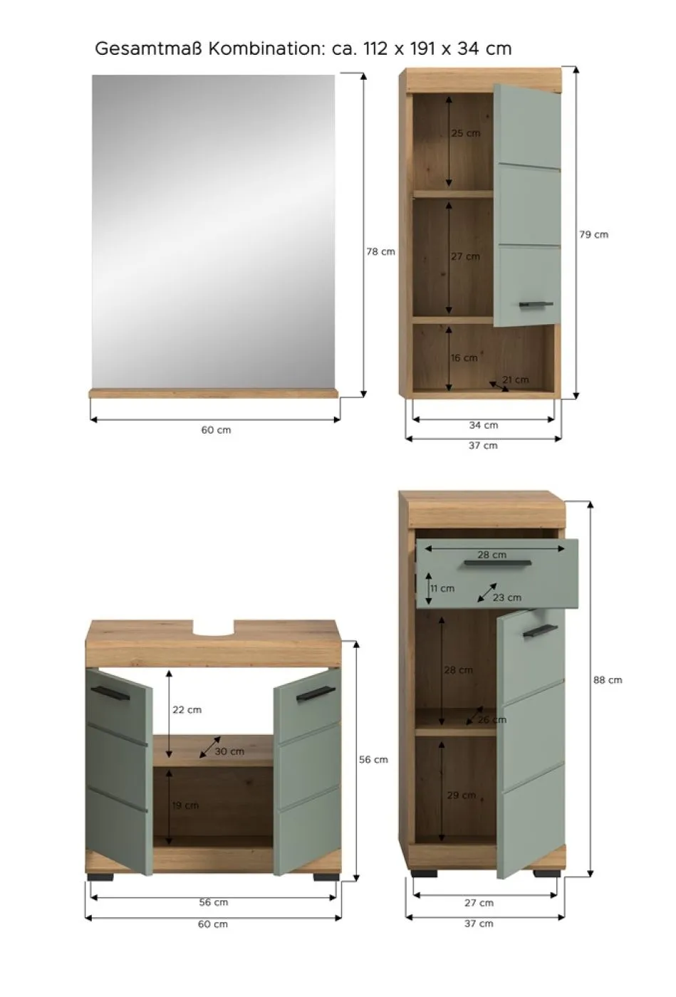Badezimmer-Set Scout | Salbei / Artisan Eiche | 4-teilig 2a