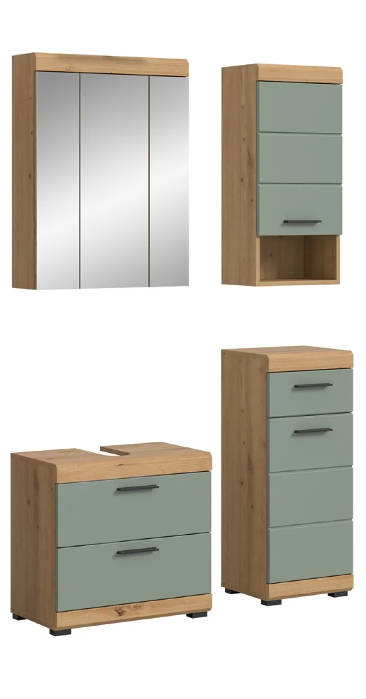 Badezimmer-Set Scout 6 | Salbei / Artisan Eiche | 4-teilig | mit Aufsatzleuchte
