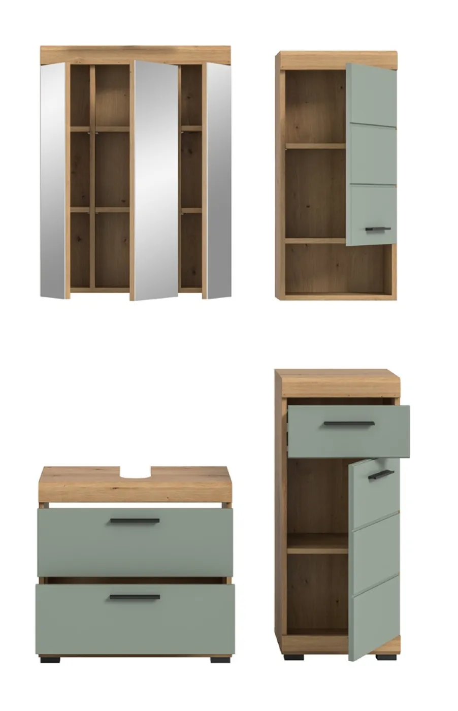 Badezimmer-Set Scout 6 | Salbei / Artisan Eiche | 4-teilig | optional Aufsatzleuchte