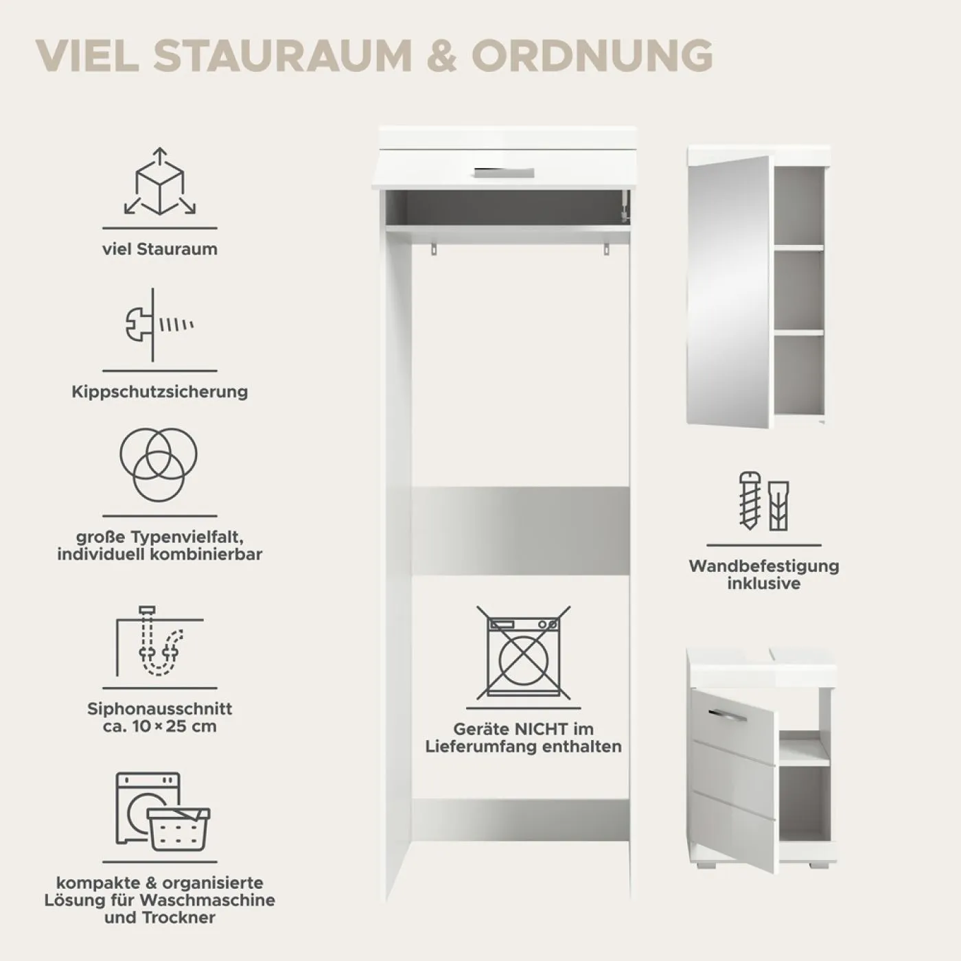 Badezimmer-Set Scout | weiß Hochglanz / weiß | 3-teilig