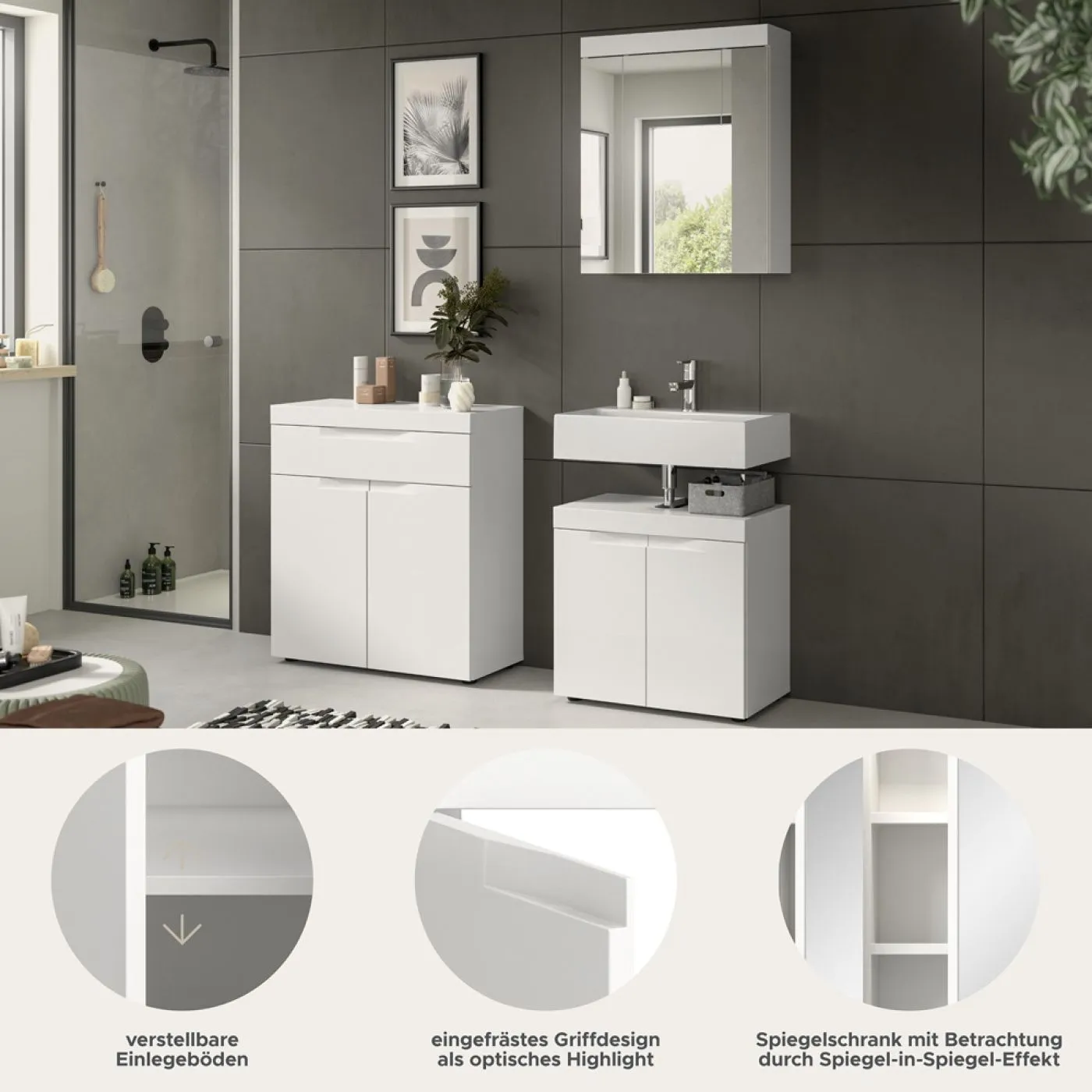 Badezimmer-Set Viana 1 | 3-teilig | weiß mit Badaufsatzleuchte