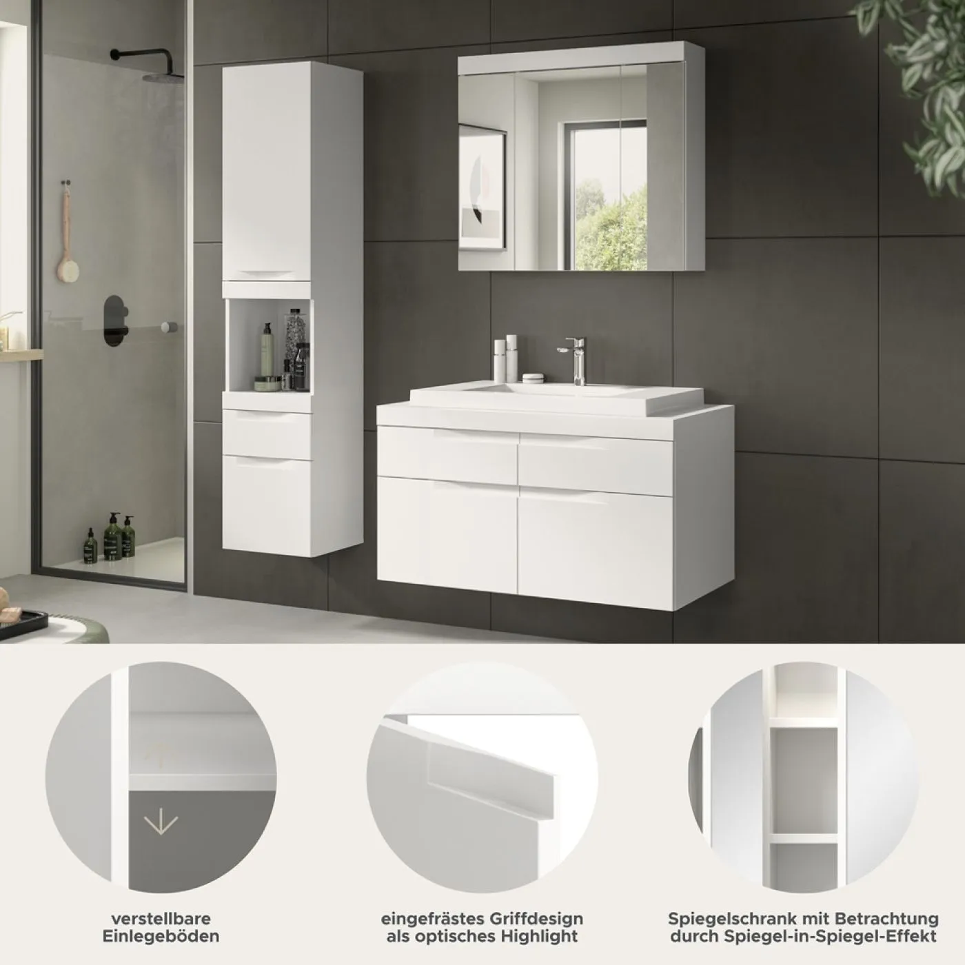 Badezimmer Set Viana 2 | 3-teilig | weiß | inkl. Waschbecken