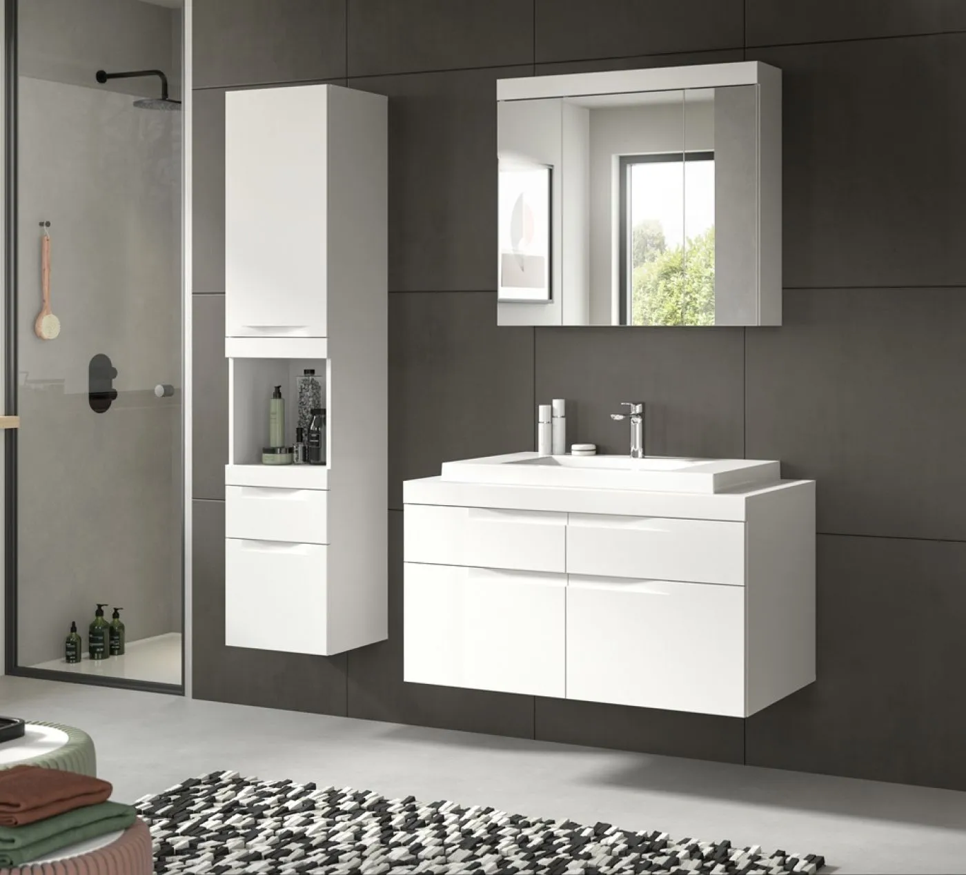 Badezimmer Set Viana 2 | 3-teilig | weiß | inkl. Waschbecken