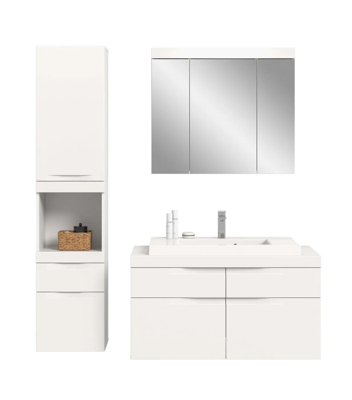 Badezimmer Set Viana 2 | 3-teilig | weiß | inkl. Waschbecken mit Badaufsatzleuchte